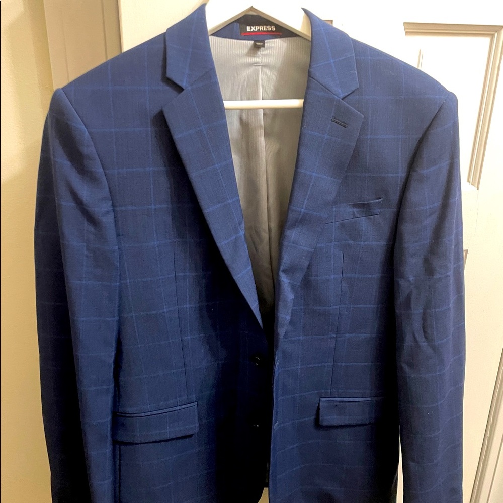 Navy Blue Pattern Suit Jacket (EXPRESS) 36S Slim Fit (Like New)
